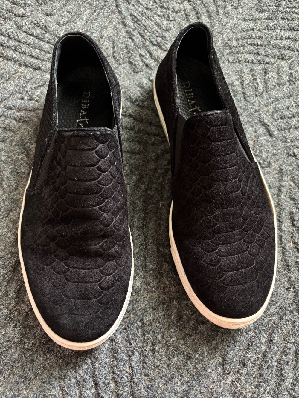 Diba True Black Textured Slip-On Loafers with White Outsole